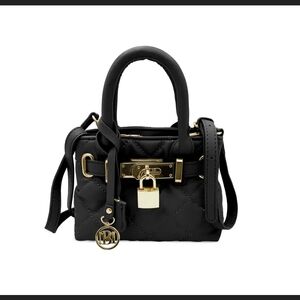 Badgley Mischka Black and Gold Mini Bag with Padlock Detail